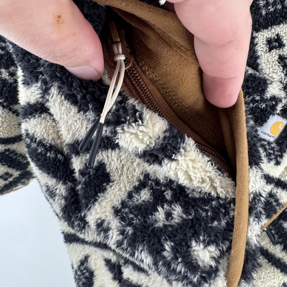 Carhartt Jacket Womens Small White Sherpa Fleece 1/2 Zip Fair Isle Pullover - Picture 5 of 11